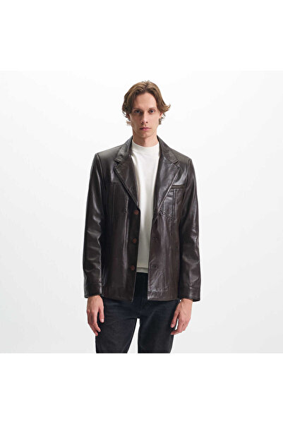 Tergan Kahverengi Hakiki Deri Erkek Hakiki Deri Ceket - E25KDM310606-Q4Q