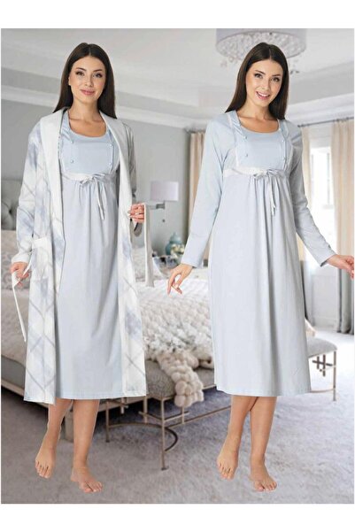 Lohusa Homewear Set de 2 cămăși de noapte pentru maternitate, cu mânecă lungă...