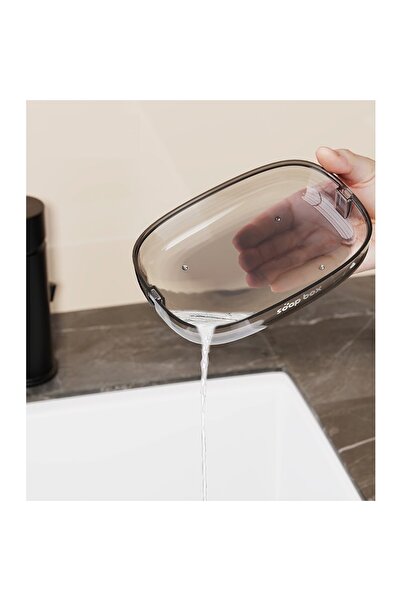 Flippy 2-in-1 Soap Dish with Holder, Wall or Counter, PET, Optimal Drainage, Gray Transparent