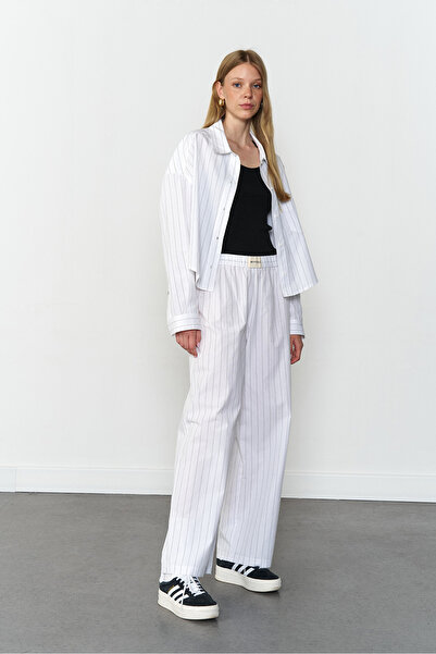 Beyyoglu Beli Lastikli Çizgili Pantolon