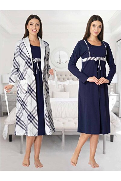 Lohusa Homewear Set de 2 cămăși de noapte pentru maternitate, cu mânecă lungă...