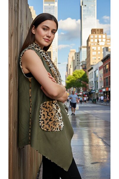 AGORATEKSTİL Women's Original Italian Leopard Pattern Fur Vest