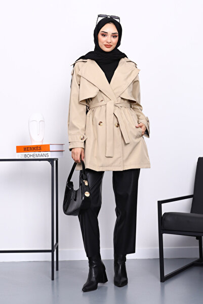 İmajButik Stone Double-Breasted Lined Trench Coat