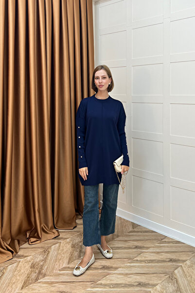 Stilife Трикотажна туніка з ґудзиками на рукавах, синя