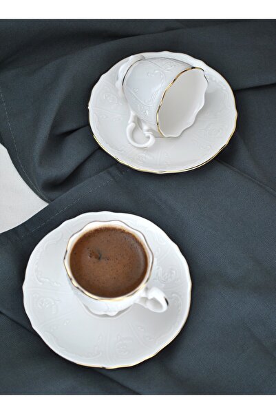 Qualitev 6-Person Porcelain Coffee Cup Set Gold Gilded Coffee Cup Set - Amor 90ml