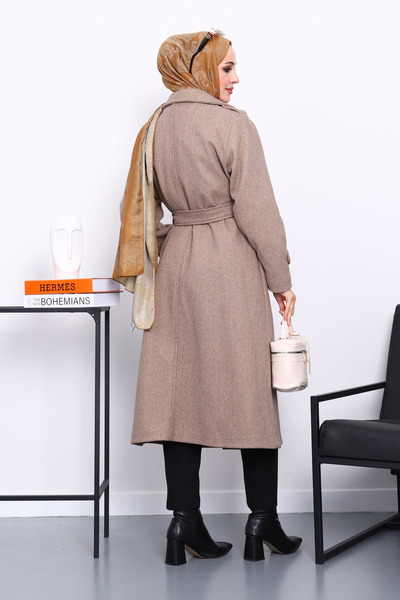 İmajButik Σκούρο μπεζ παλτό Stash με διπλό γιακά με ζώνη