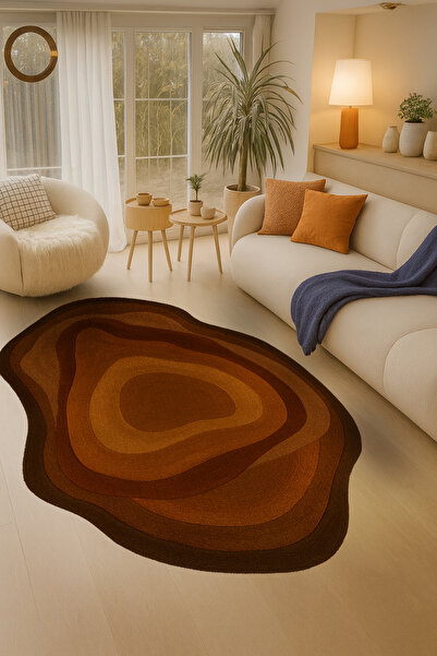 Rugs Modern Halı MOSSO Kahverengi Temalı Asimetrik Soyut Desenli Dokuma Taban...