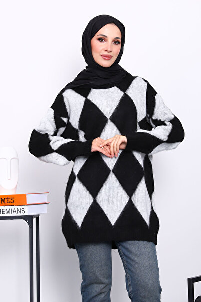 İmajButik    Black Diamond Patterned Knitwear Sweater