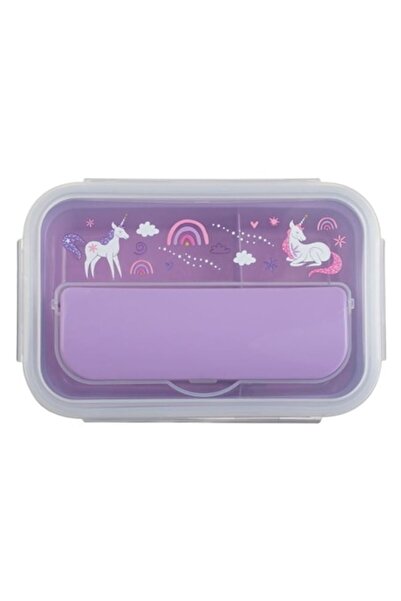 ANTBRO Cutie de prânz din plastic cu unicorn liliac și tacâmuri, 650 ml – Cut...