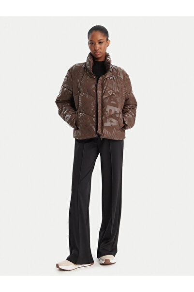 EA7 Men's Monochrome All over Print Mock Neck Long Sleeve Brown Jacket 7W000654 Af16408-F6104