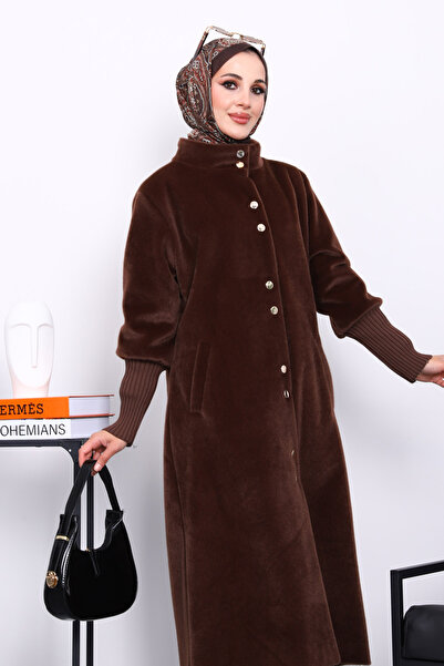 İmajButik Brown Buttoned Angora Coat