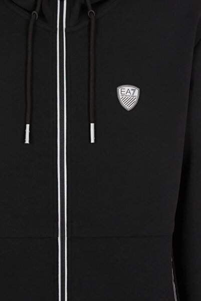 EA7 Men's Hooded Zipper Closure Long Sleeve Pocket Detail Black Sweatshirt 8Npm20 Pj4Ez-1200