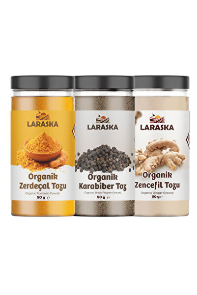 Laraska Organik Baharat Seti Organik Zerdeçal 50g Organik Zencefil 50g Organi...