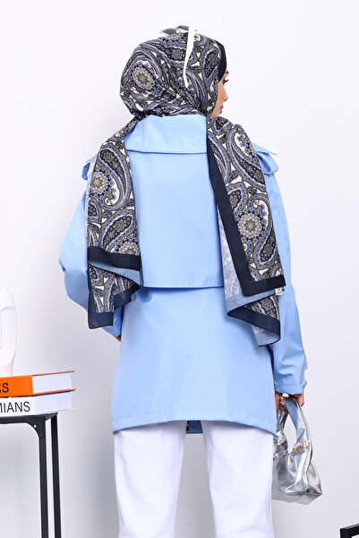 İmajButik Μπλε μωρό διπλό πέτο τριμπλότερα παλτό με επένδυση για τον λαιμό