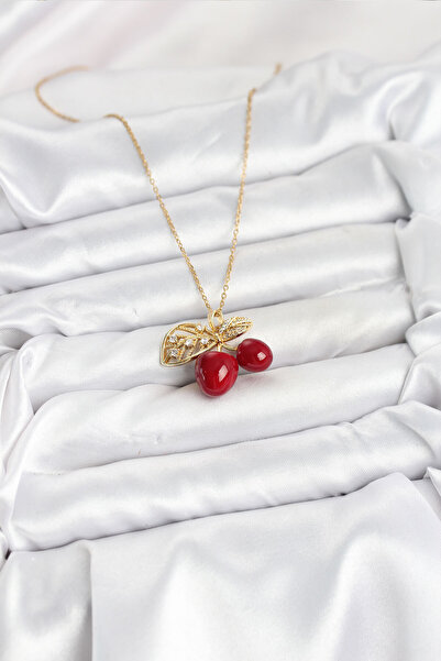 Bernami Special Steel Chain Leaf Cherry Model Gold Color Women's Necklace Offer!! !