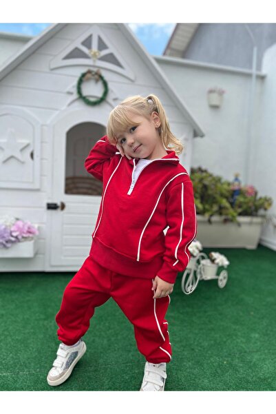 YİGİT BUTİK Girl's Top and Bottom Set with Zipper Collar