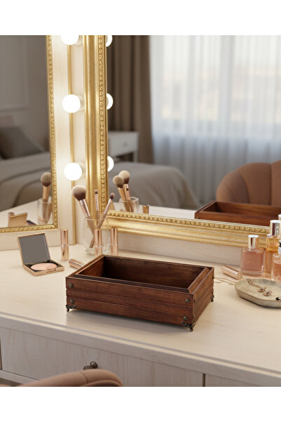 woodretro Makeup Organizer. Iroko Wood Makeup Box. 30X20 Cm. Height 9 Cm.