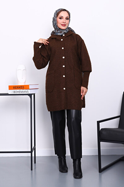 İmajButik Καφέ παλτό με κουκούλα