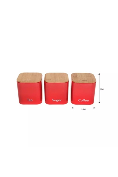 Kinghoff Red bread box set with 3 steel containers and bamboo lids KH-1085