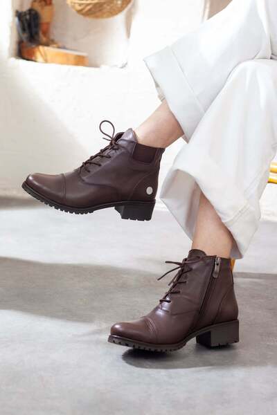 Adım Adım Mammamia Genuine Leather Thick Heeled Casual Boots