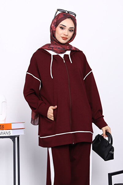 İmajButik Plum Hooded Paneled Modal Set