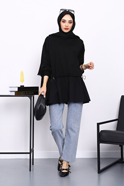 İmajButik Black Ruched Detail Paneled Tunic