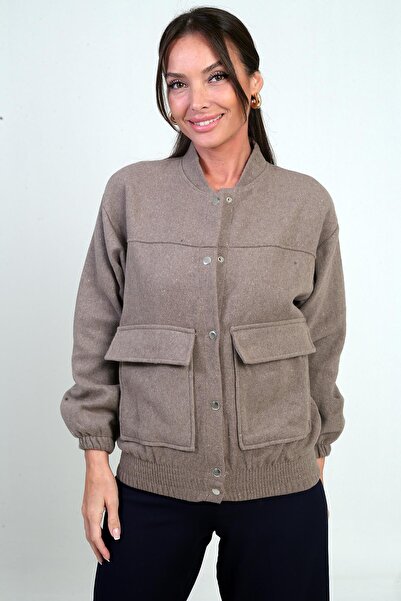 By Saygı Stamped Bomber Coat with Elastic Waist Bag Pocket