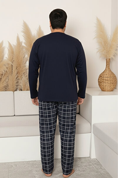 Farya Home Plus Size Cotton Long Sleeve Plaid Checkered Men's Pajama Set