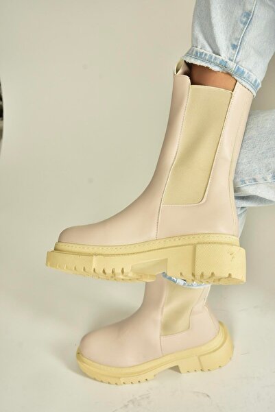 Fox Shoes V652649009 Beige Rubber Detailed Thick Soled Women's Boots