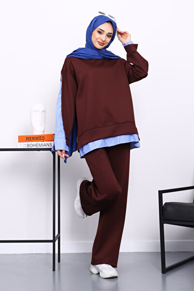 İmajButik Plum Shirt Paneled with Scuba Sweat Pants