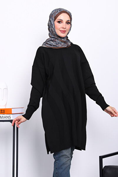 İmajButik Black Cold Thread Mercerized Knitwear Tunic