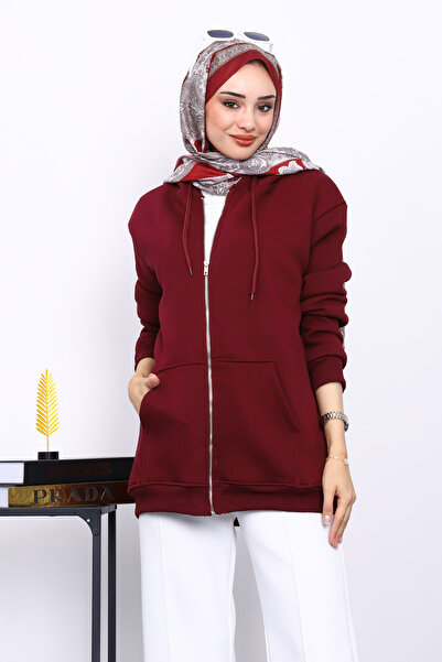 İmajButik Ζακέτα με φερμουάρ και τρεις κλωστές με τσέπες επένδυση fleece