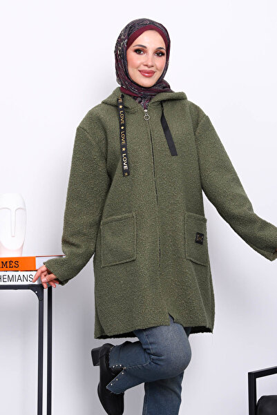 İmajButik Χακί παλτό με κουκούλα και τσέπες