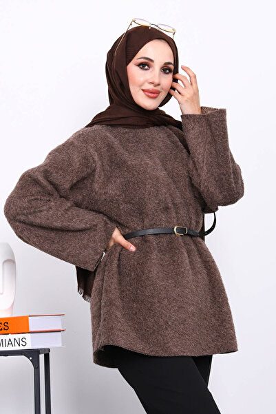 İmajButik Τούνικ Ανγκόρα με καφέ ζώνη μέσης