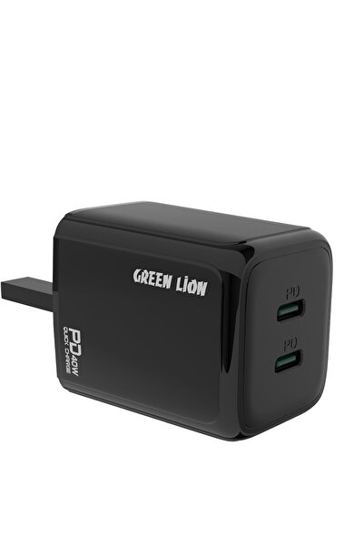 Green Lion Dual PD Wall Charger with USB-C to USB-C Cable, 40W, Fast Charging, UK Plug – Black