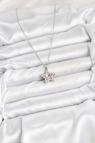 Bernami Special Steel Chain Color Pink Stone Star Model Women's Necklace Offer!! !