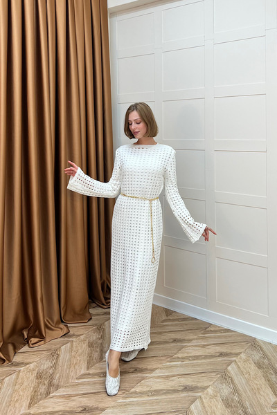 Stilife Πλεκτό φόρεμα από παλάμη λευκό