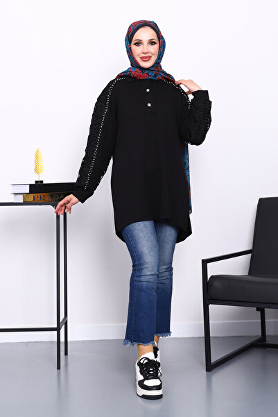 İmajButik Black Stone Embroidered Buttoned Tunic