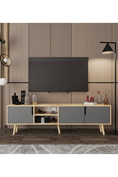 VM VERTEX MOBİLYA Latina Ahşap Ayaklı Tv Ünitesi Tv Sehpası 180 Cm Safir Meşe...