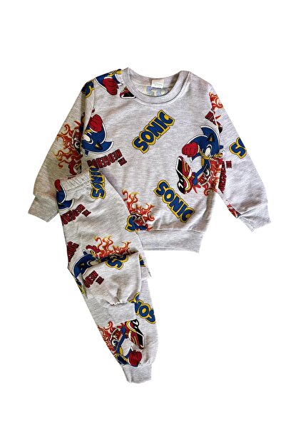 YUMİYUMM Boy's Character 2 Thread Sh Fleece-Lined Gray Top and Bottom Set