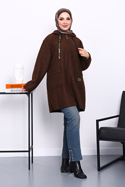 İmajButik Καφέ παλτό με κουκούλα και τσέπες