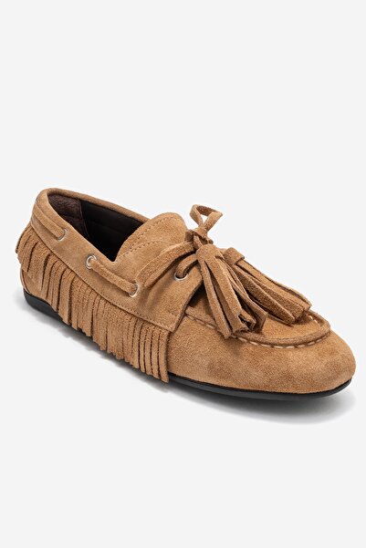 LuviShoes FENORA Earth Suede Дамски мокасини от естествена кожа с ресни и пискюли