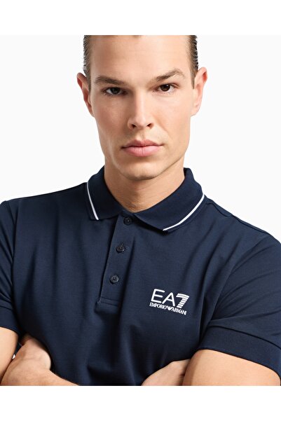 EA7 Men's Woven Fabric Short Sleeve Solid Model Blue Polo Neck T-Shirt 8Npf16 Pjvuz-1562