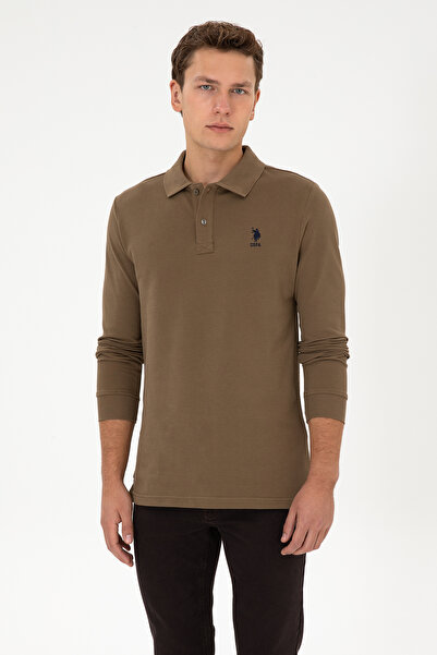 U.S. Polo Assn. Men's Regular Fit Polo Collar Khaki Basic Sweatshirt 50307757...
