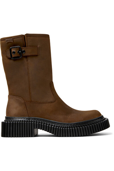 CAMPER Women Brown Genuine Leather Buckle Detail Boots Thick Heel Comfy Sole Elegant Winter PixBerlin