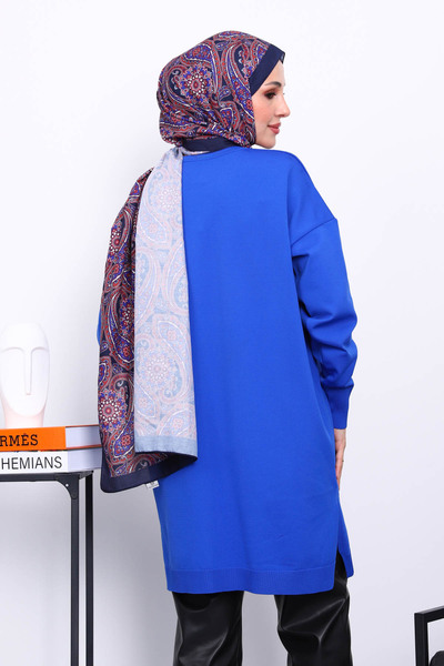 İmajButik Saks Blue Cold Yarn Mercerized Knitwear Tunic