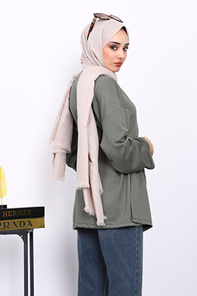 İmajButik Khaki Tunic with Slits on the Sides and Drawstring Waist