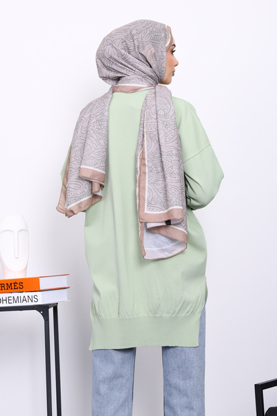 İmajButik Mint Green Houndstooth Patterned Cold Yarn Knitwear Tunic