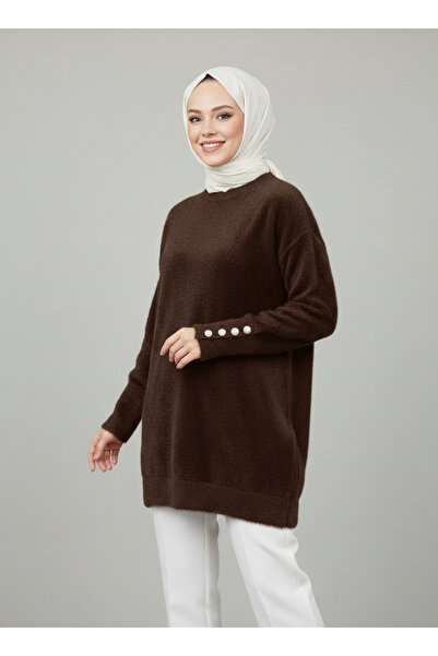 BENAHOLL Πλεκτό τουνίκ με κουμπιά στο άκρο του μανίκι Ferola-Zİ5243 Καφέ
