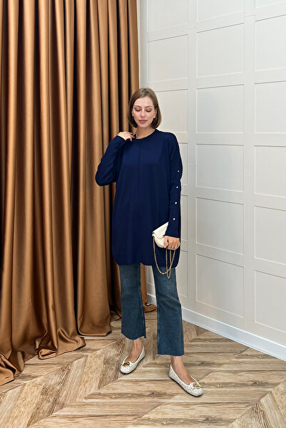 Stilife Трикотажна туніка з ґудзиками на рукавах, синя